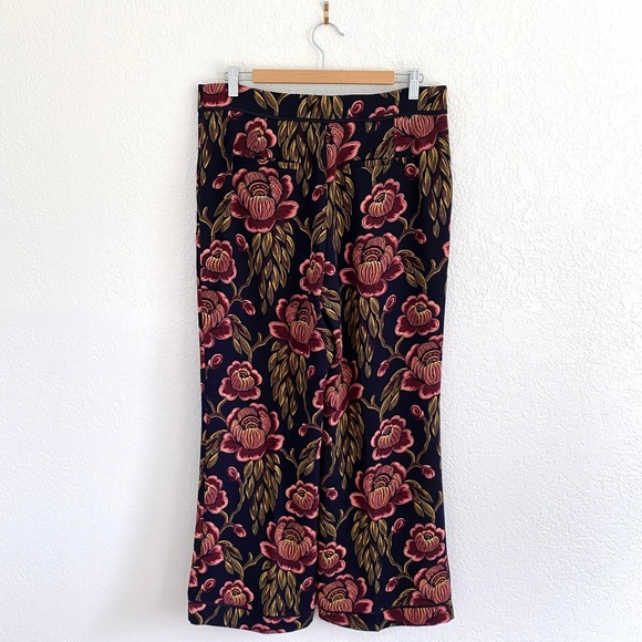 Ann Taylor Floral Wide Leg Pants Black Pink Green Botanical Trouser Petite 12 - Picture 5 of 10